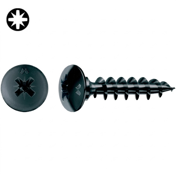 Mustad Vite Panelvit FC per Legno Alluminio e PVC Testa Fungo con Collare (TFC) a Croce PZ Neroplus